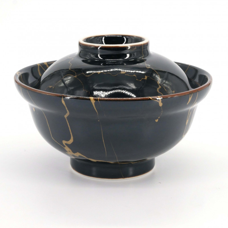 Japanese ceramic bowl with lid, KURO, black