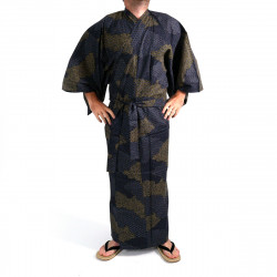 japanischer Herren yukata Kimono - schwarz, KUMO, Wolken