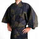 kimono yukata giapponese nero in cotone, KUMO, nuvole