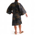 Kimono japonés happi en algodón negro, KUMO, nubes
