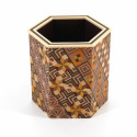 YOSEGI hexagonal pencil holder covered with traditional Hakone marquetry