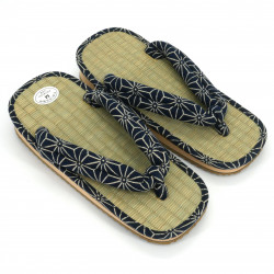 pair of Japanese sandals - Zori straw goza for men, ASANOHA 027, blue