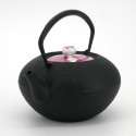Small round Japanese prestige cast iron teapot, CHÛSHIN KÔBÔ HIRATSUBO, SAKURA, 0.7 L