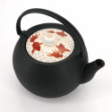Japanese prestige round cast iron teapot, CHÛSHIN KÔBÔ MARUTAMA, KOI, 1.1 L