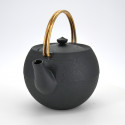 japanese black round prestige cast iron teapot brass handle chûshin kôbô MARUTAMA