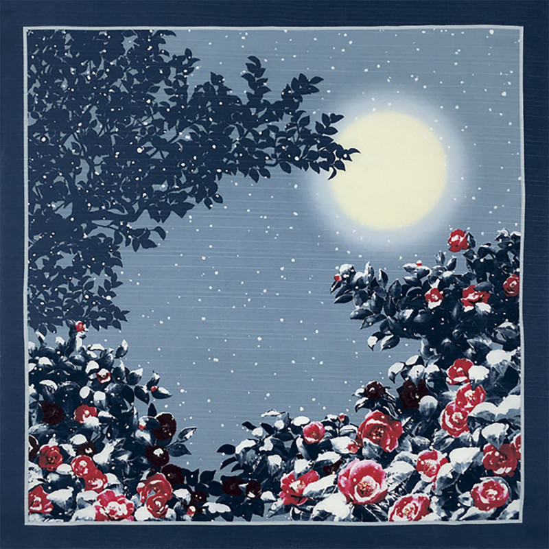 Furoshiki in gray Japanese cotton winter landscape, FUYU, 50 x 50 cm