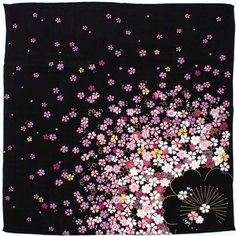 Furoshiki aus japanischer Viskose, SAKURA, schwarz, 68 x 68 cm