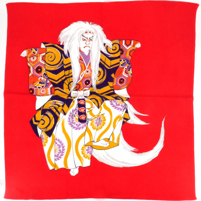 Japanese rayon furoshiki, KAGAMIJISHI, red, 68 x 68 cm