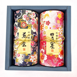 Duo aus rosa und schwarzen japanischen Teedosen, bedeckt mit Washi-Papier, PINKU NOWARU , 200 g