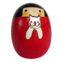 muñeca de madera japonesa - kokeshi, NEKO NO SALLY, roja