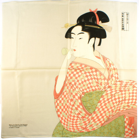 Furoshiki japonais beige en rayonne motif geisha ukiyo-e, GEISHA - VIDRO, 68 cm 68 cm
