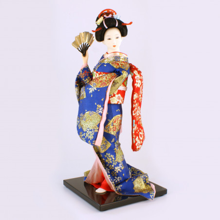 Japanese traditional Oyama doll blue and red kimono flower pattern, MAIOHGI
