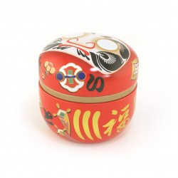 red Japanese blue tea box Daruma
