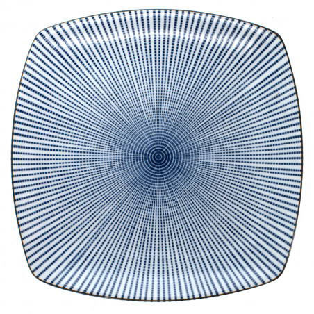 japanische quadratische Platte, SENDAN TOKUSA, weiß und blau