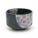 tea bowl with sakura flower patterns grey MONKURO