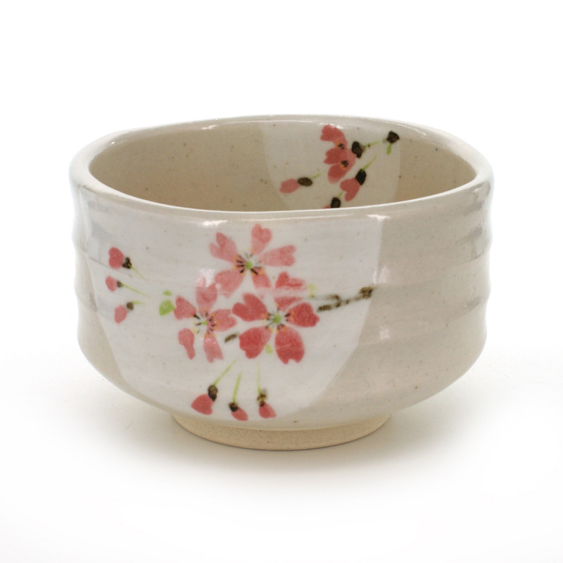 tea bowl with pink flower patterns white SAKURA HANGETSU