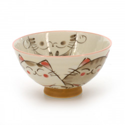 rice bowl with cat pictures white KOHIKI MIKE NAKAHIRA
