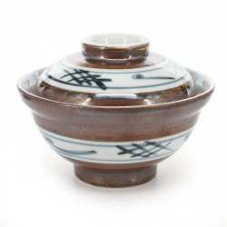 Japanische Keramikschale mit Deckel, SABI IGETA, braun und weiß