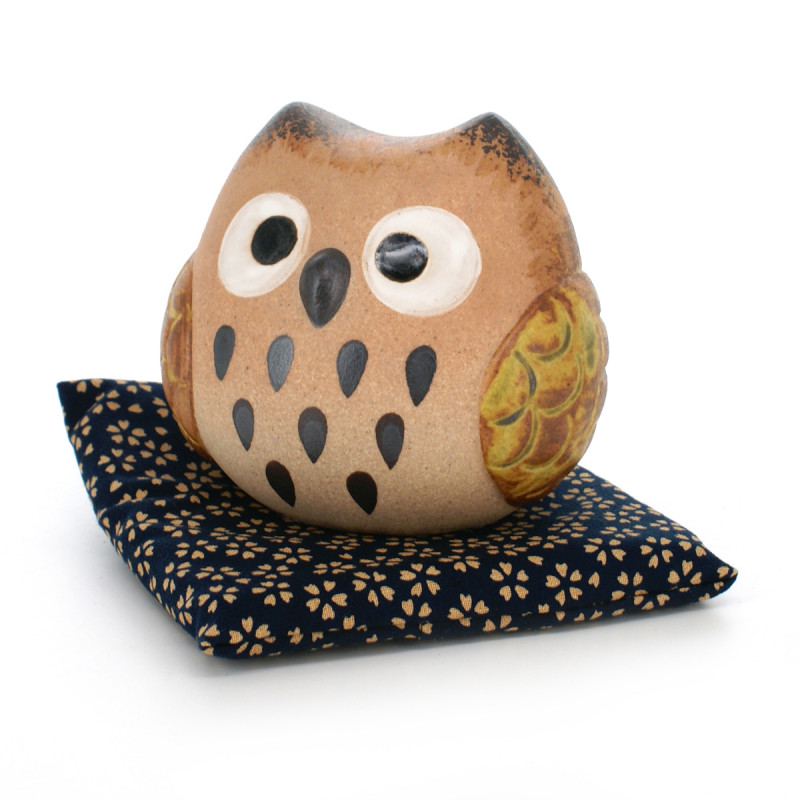 owl round coin bank with cushion beige MARU FUKURÔ CHOKIN-BAKO