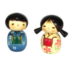 dúo de muñecas de madera japonesas - kokeshi , NAKAYOSHI, niños