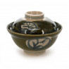 Japanese traditional colour green and beige rice bowl with lid in ceramic ORIBE MARUMON