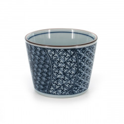 Japanese traditional colour white soba cup with blue patterns in ceramic SHONZUI